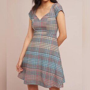 Anthropologie Moulinette Soeurs Finley Plaid Dress Womens 14 Black Flare A Line